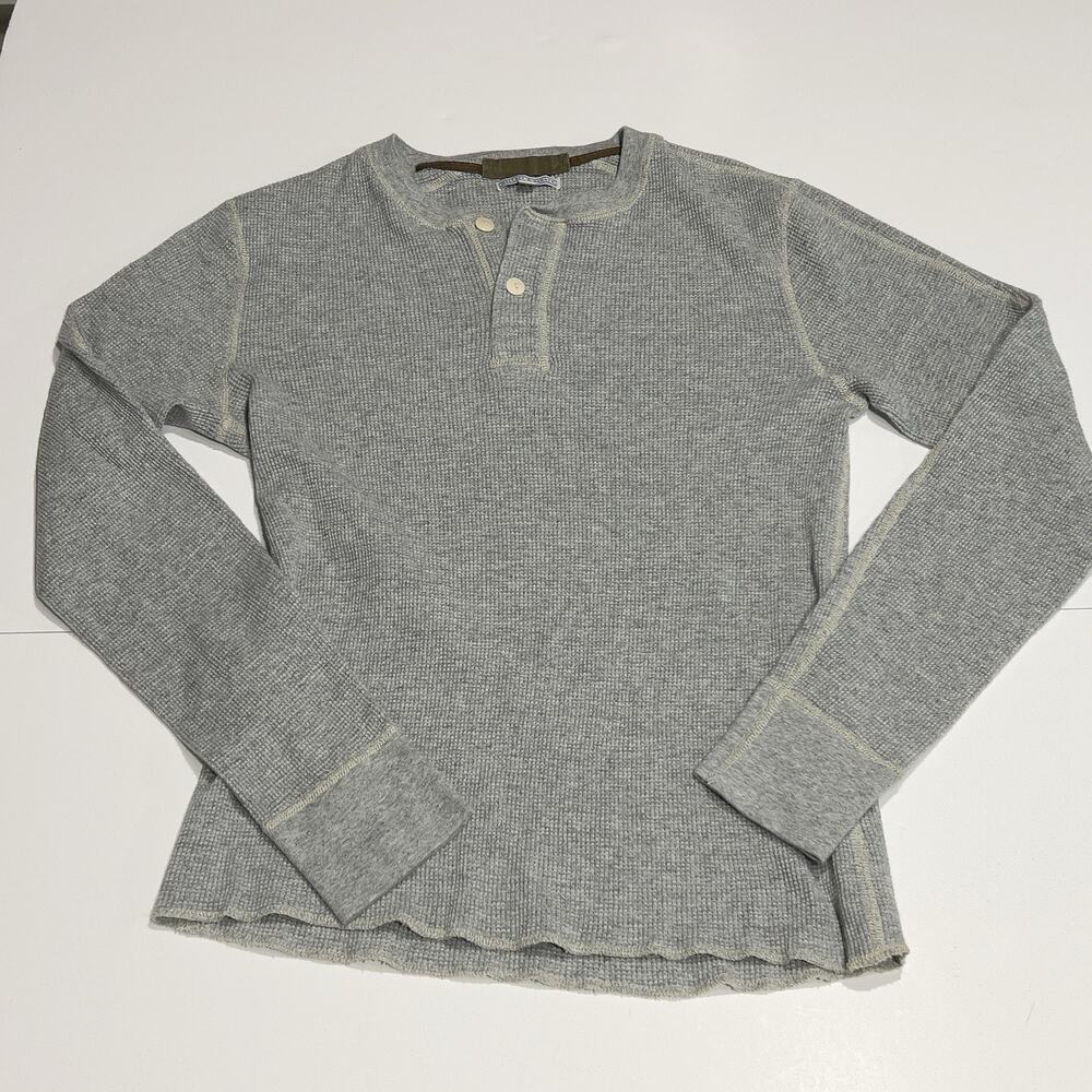 Wallace & Barnes Thermal Henley Mens Size Medium Thermal Waffle Knit Long Sleeve